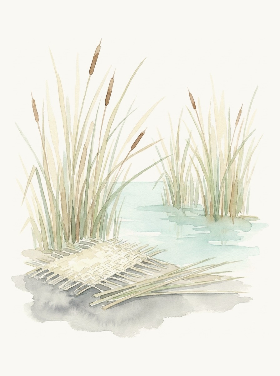 がま（ヒメガマ）の茂る水辺。編む草も、編む人も、静かに減っていく。
